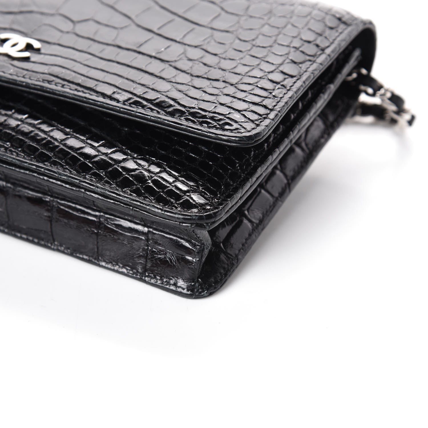 Chanel Shiny Crocodile Wallet on Chain WOC Black 11 of 12