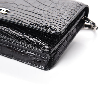 Chanel Shiny Crocodile Wallet on Chain WOC Black 11 of 12