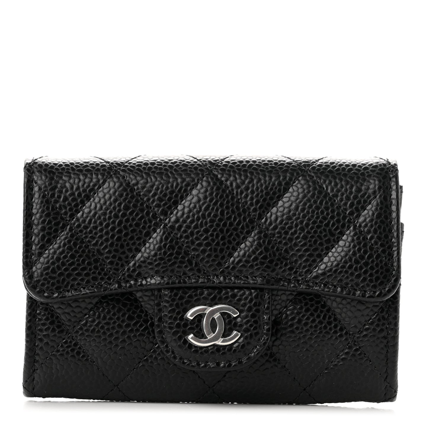 Caviar Quilted Flap Card Holder Wallet Black