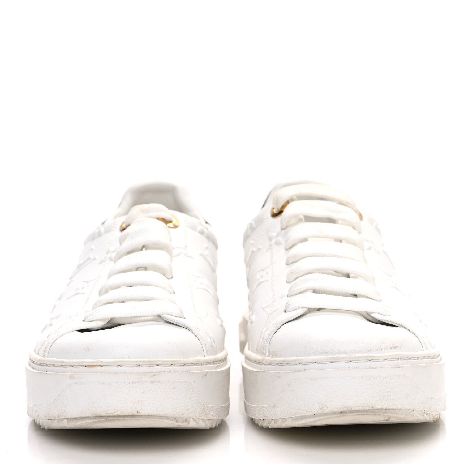 Louis Vuitton Lambskin Embossed Monogram Time Out Sneakers 39 White 3 of 13