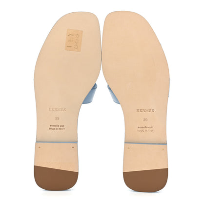 Hermes Box Calfskin Oran Sandals 39 Bleu Cameo 5 of 9