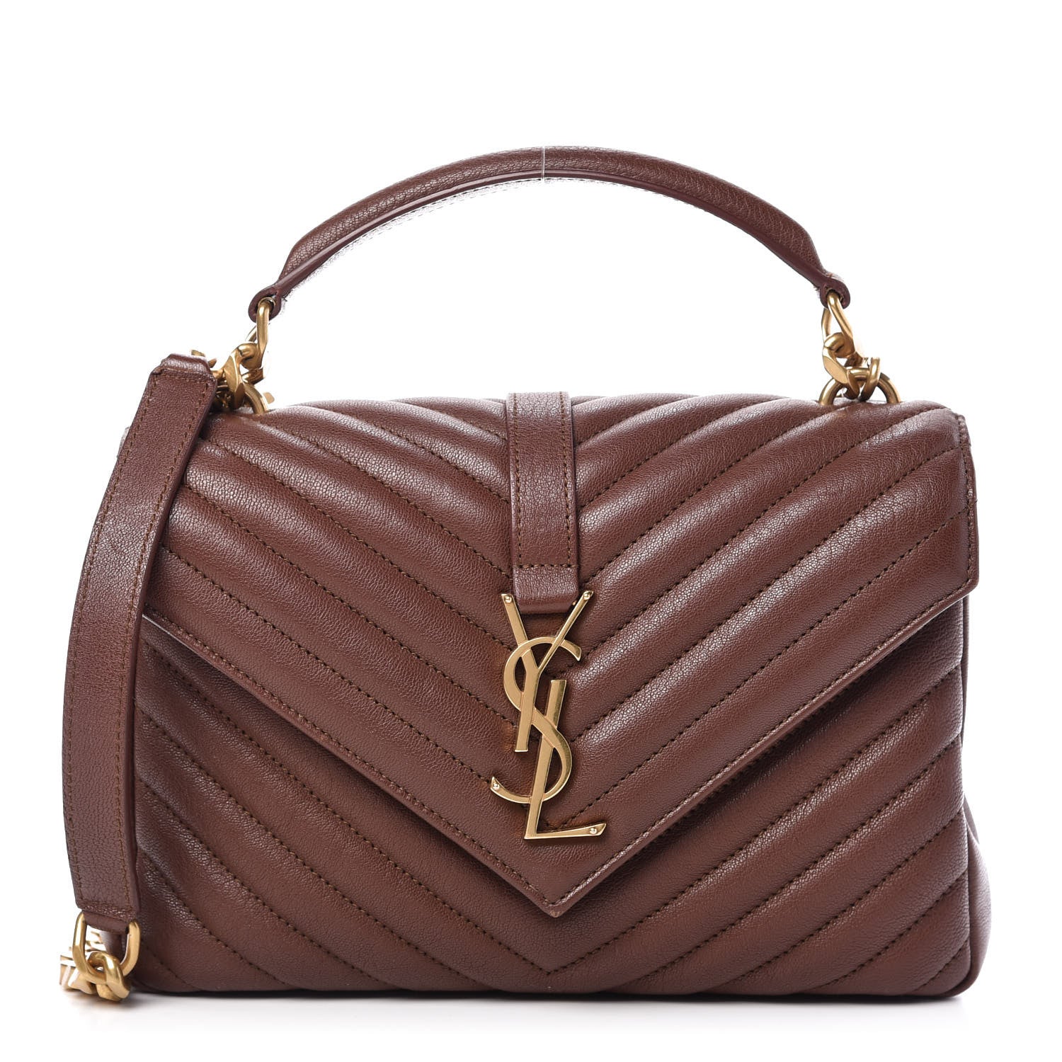 Saint Laurent Lambskin Matelasse Chevron Monogram Medium College Bag Old Brandy 1 of 9