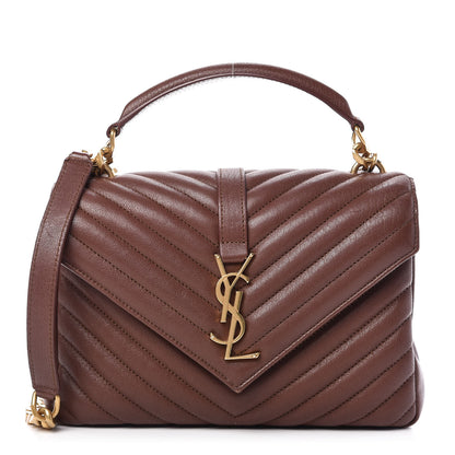 Saint Laurent Lambskin Matelasse Chevron Monogram Medium College Bag Old Brandy 1 of 9