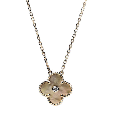 Van Cleef & Arpels 18K Yellow Gold Diamond Yellow Mother of Pearl Vintage Alhambra Pendant Necklace 4 of 8