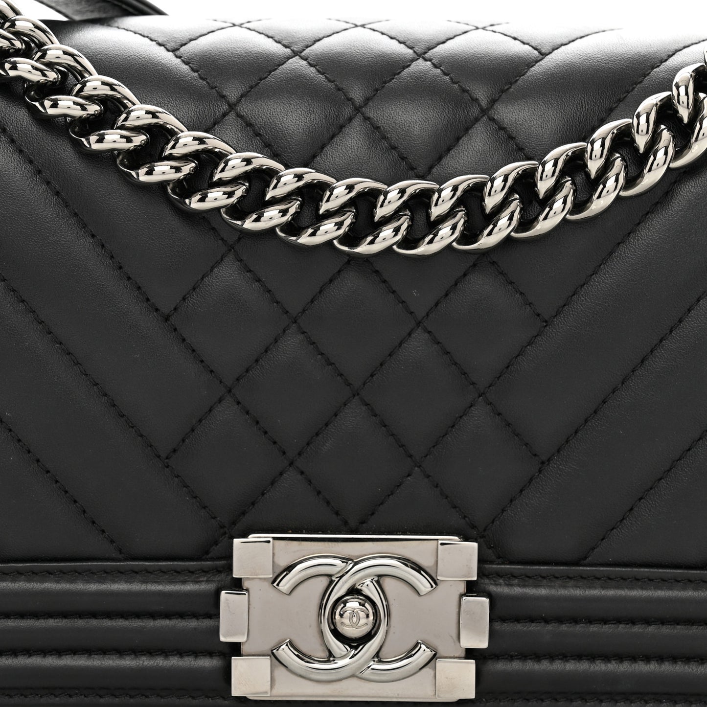 Calfskin Chevron Quilted Medium Boy Flap Black