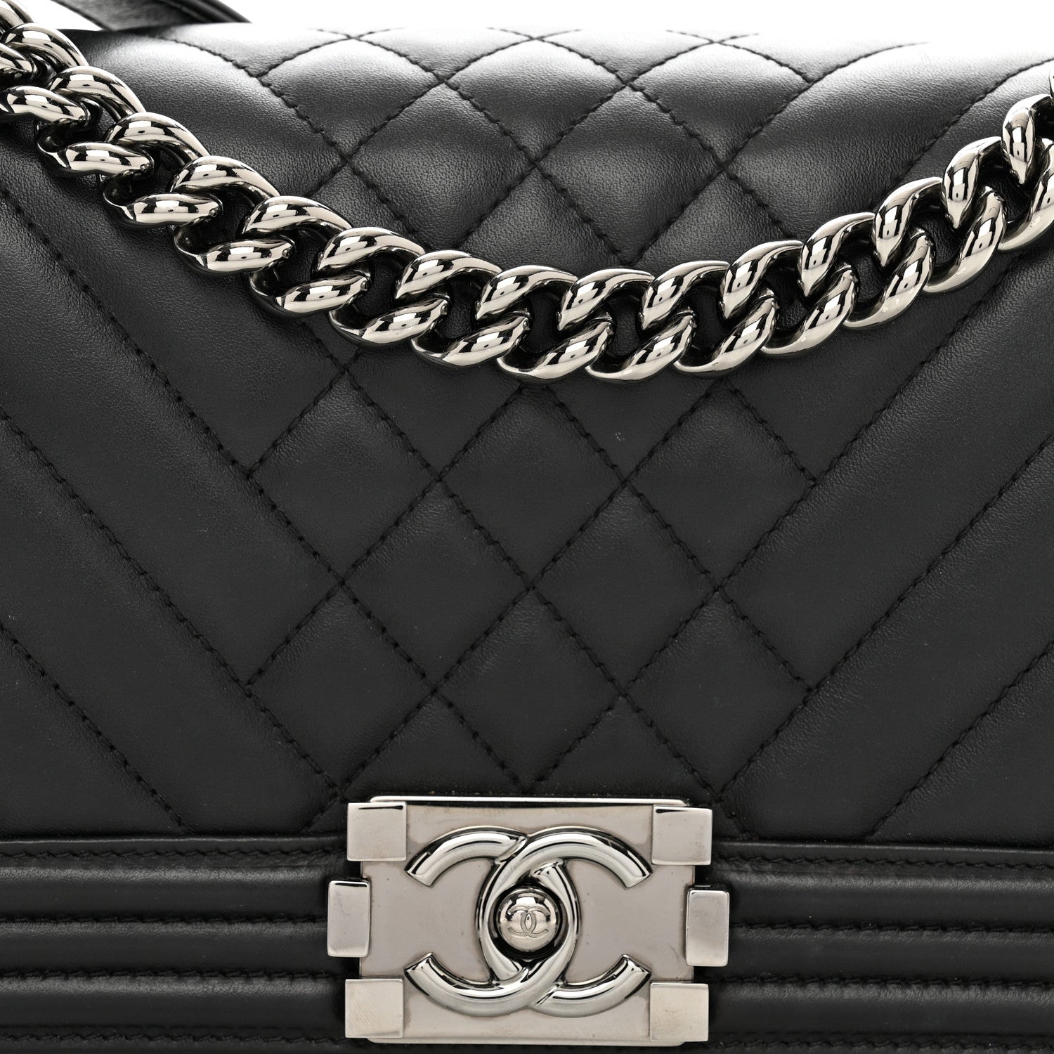 Chanel Calfskin Chevron Quilted Medium Boy Flap Black 5 of 10