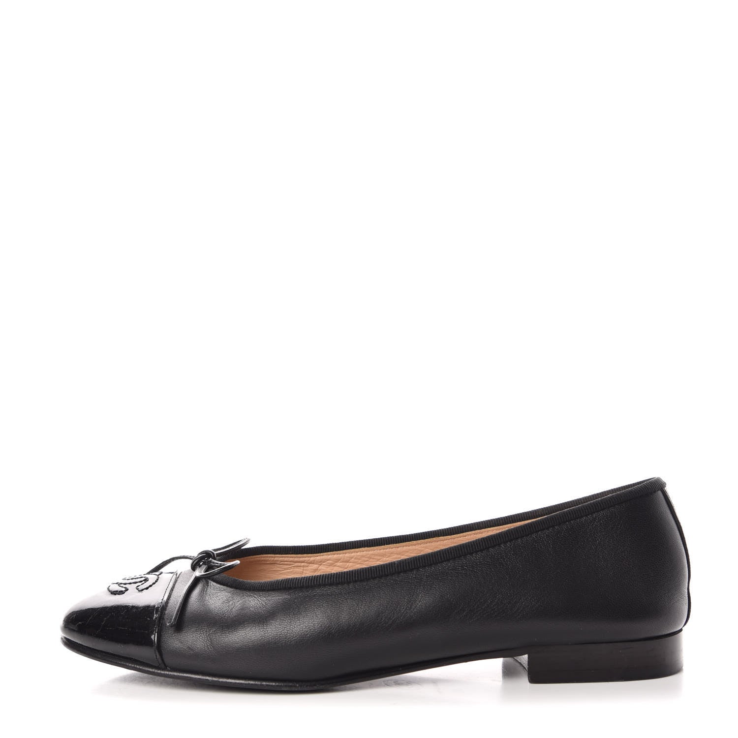Chanel Lambskin Patent CC Cap Toe Ballerina Flats 36 Black 1 of 12