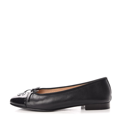 Chanel Lambskin Patent CC Cap Toe Ballerina Flats 36 Black 1 of 12