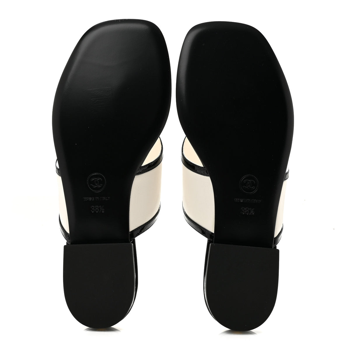 Chanel Lambskin Patent Calfskin CC Thong Sandals 38.5 White Black 6 of 10