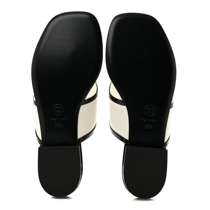 Chanel Lambskin Patent Calfskin CC Thong Sandals 38.5 White Black 6 of 10
