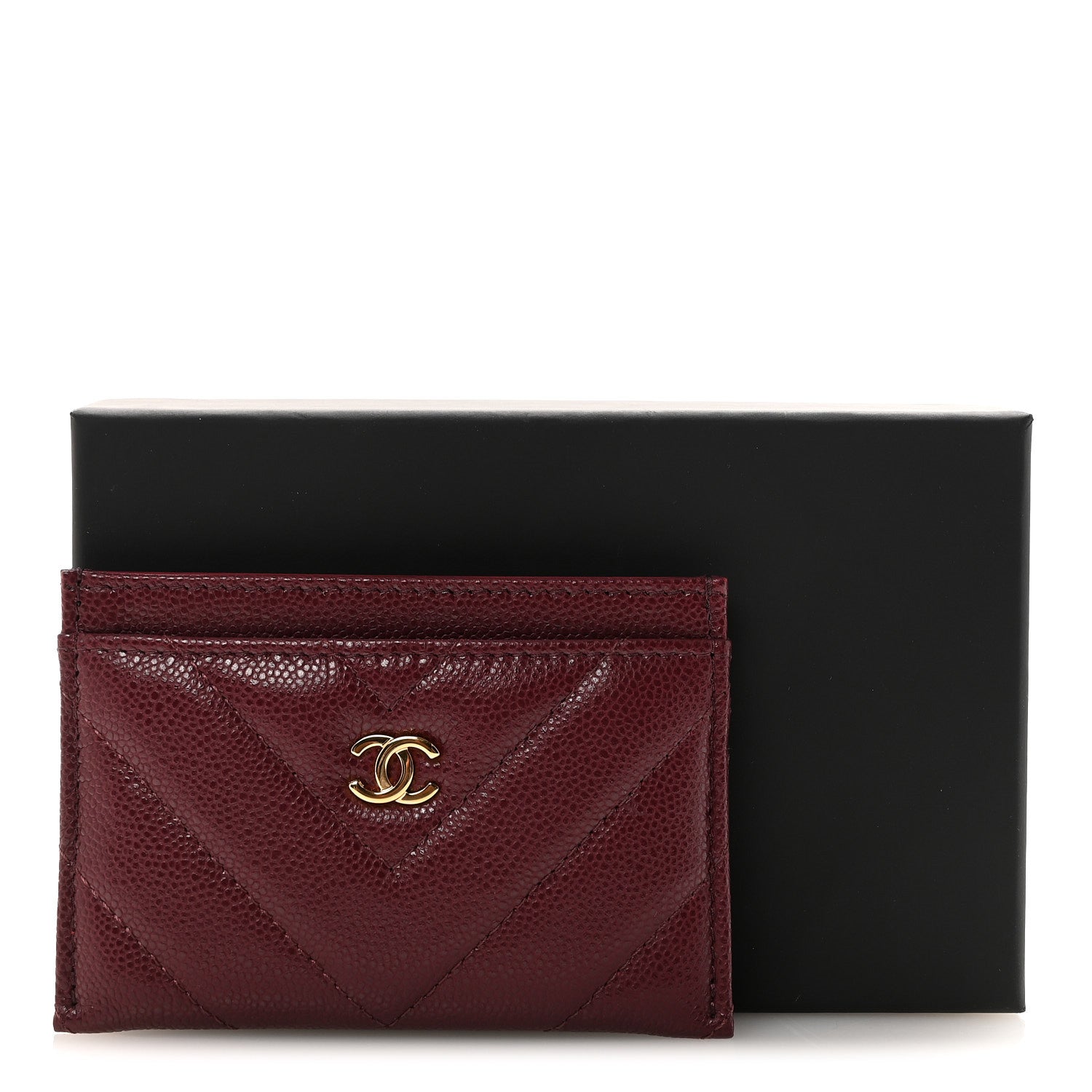 Chanel Caviar Chevron Quilted Card Holder Dark Burgundy 9 of 9