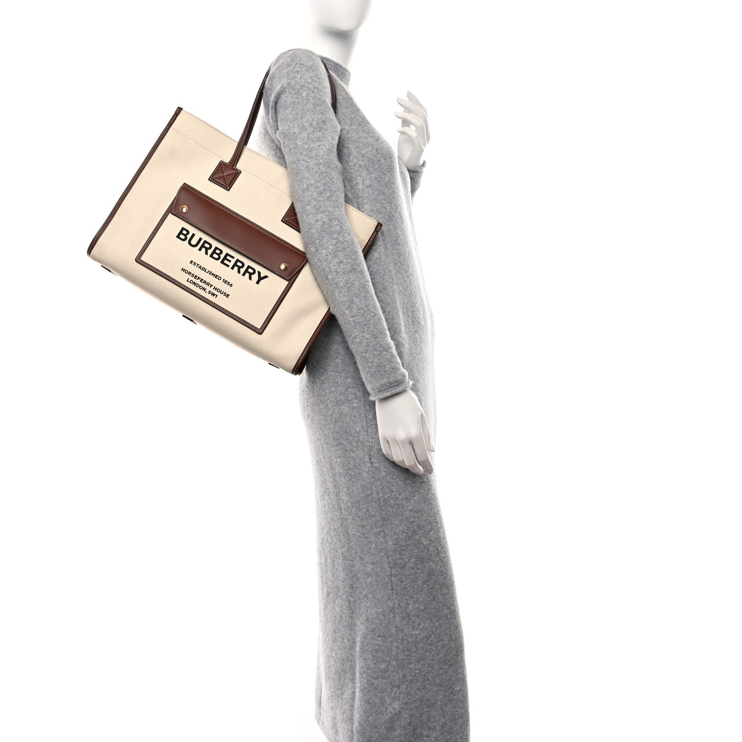 Canvas Smooth Calfskin Medium Two Tone Freya Tote Brown