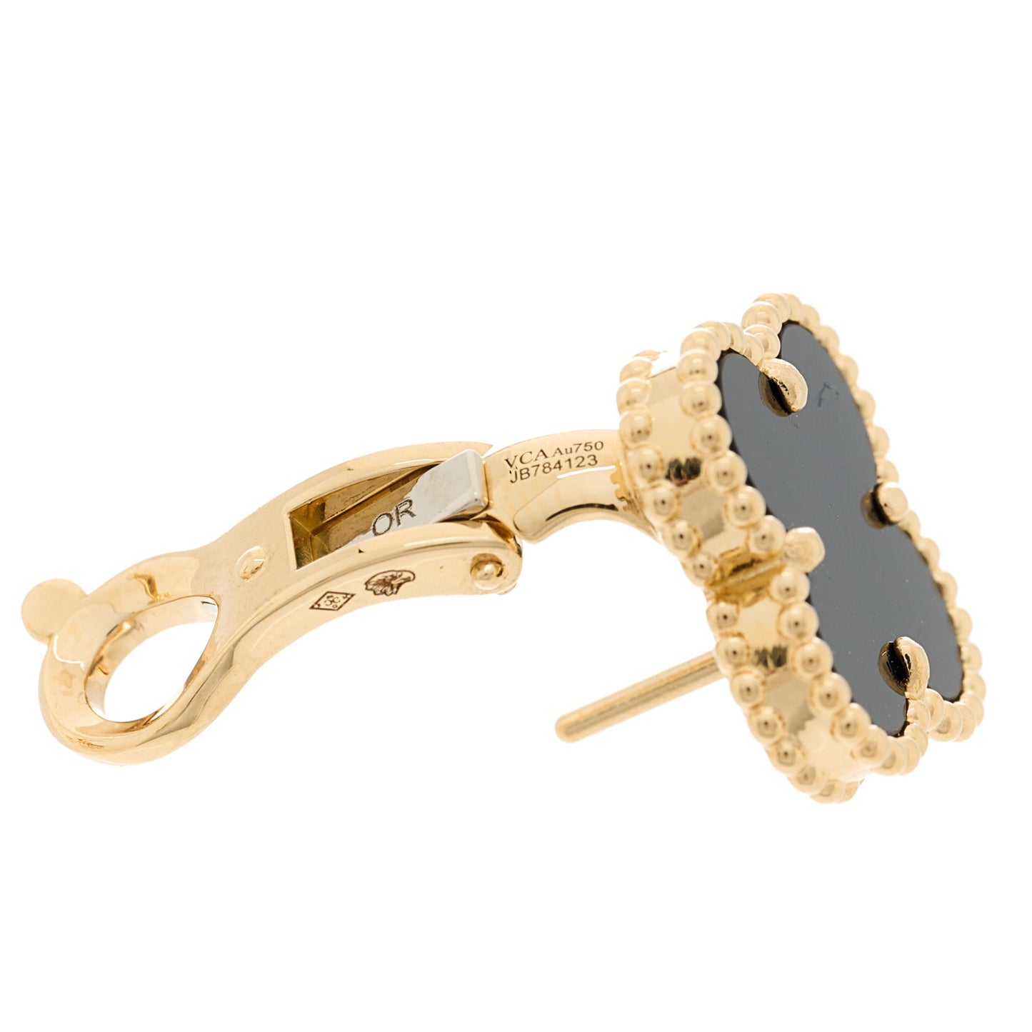18K Yellow Gold Black Onyx Vintage Alhambra Earrings