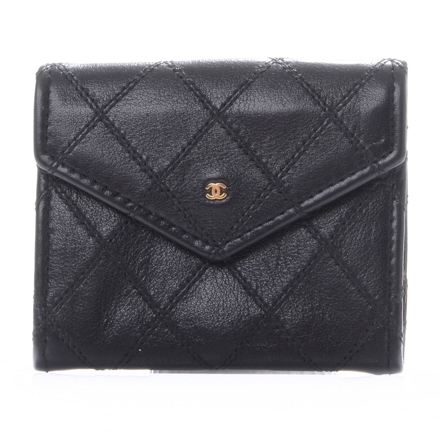 Chanel Calfskin Diamond Stitched CC Card Holder Black 1 of 7