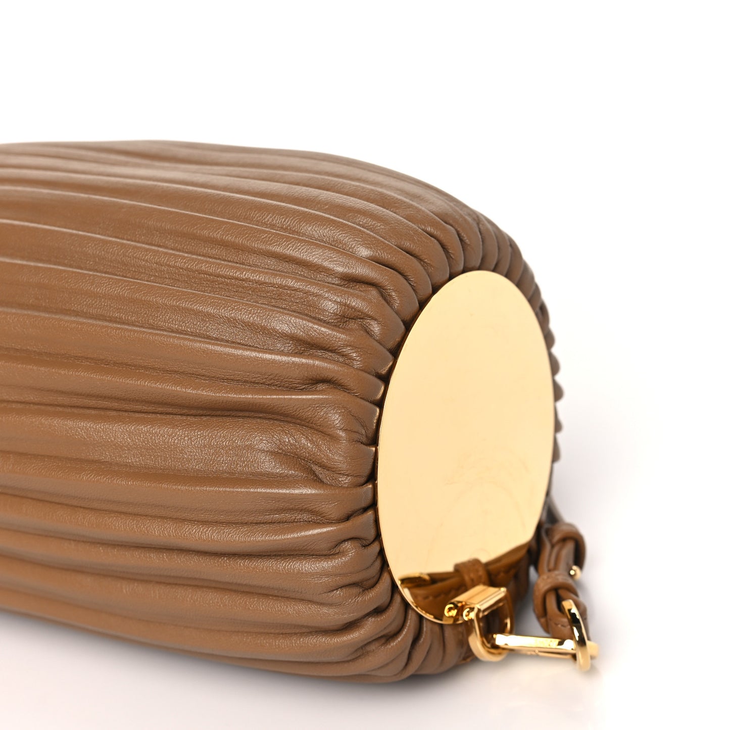 Lambskin Pleated Bracelet Pouch Shoulder Bag Brown