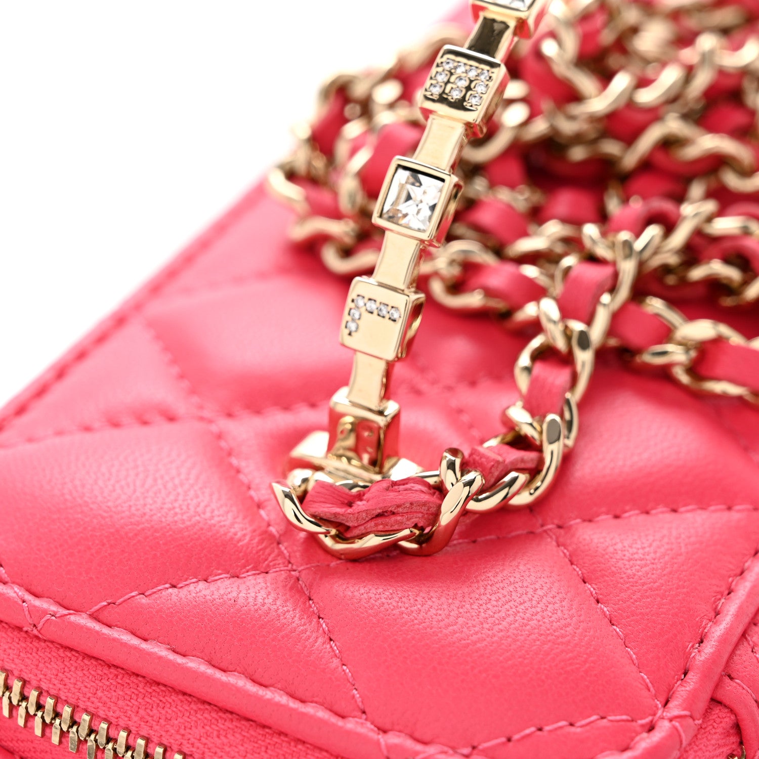 Chanel Lambskin Quilted Baguette Crystal Top Handle Vanity Case With Chain Fuchsia 11 of 12