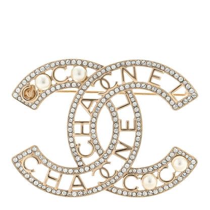 Chanel Crystal Pearl Coco CC Logo Brooch Gold 1 of 3