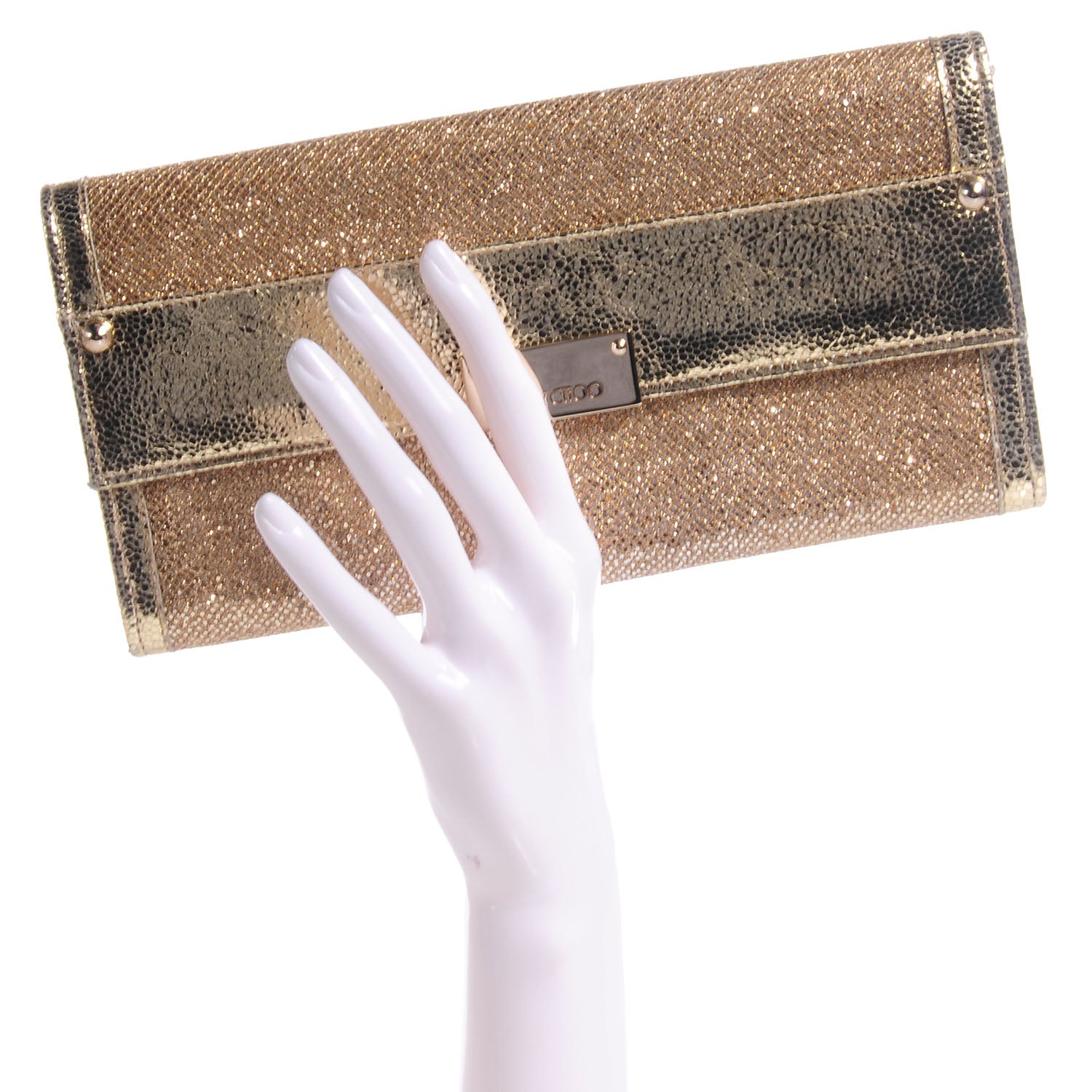Jimmy Choo Glitter Fabric Reese Clutch Wallet Metallic 2 of 8