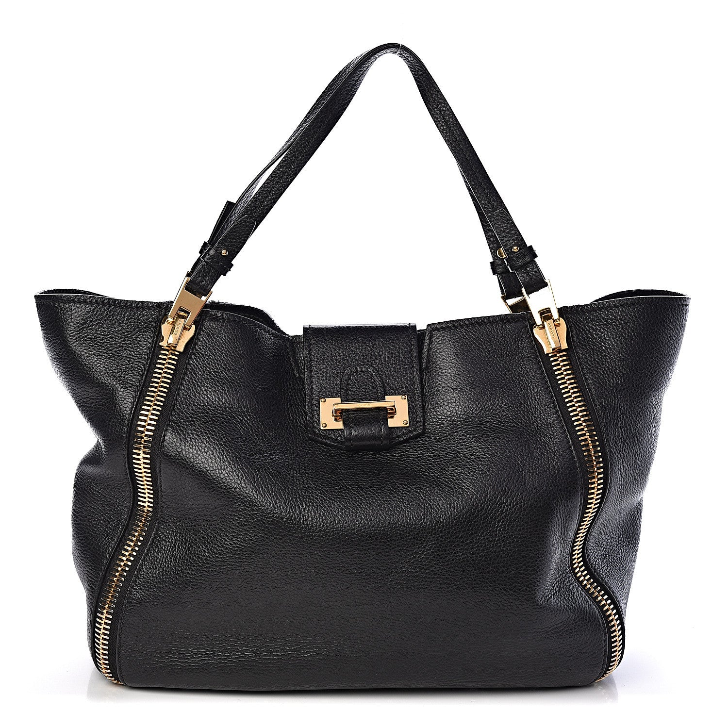 Tom Ford Grained Calfskin Sedgwick Medium Zipper Tote Black 1 of 9