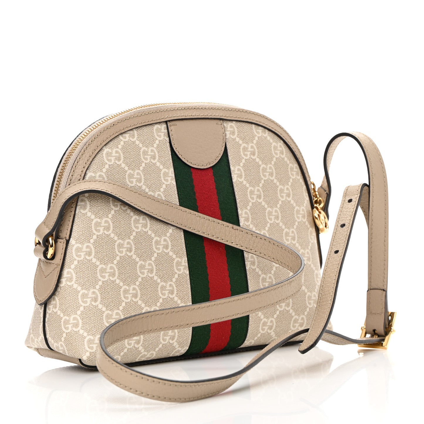GG Supreme Monogram Textured Dollar Calfskin Web Small Ophidia Dome Shoulder Beige Mystic White Oatmeal