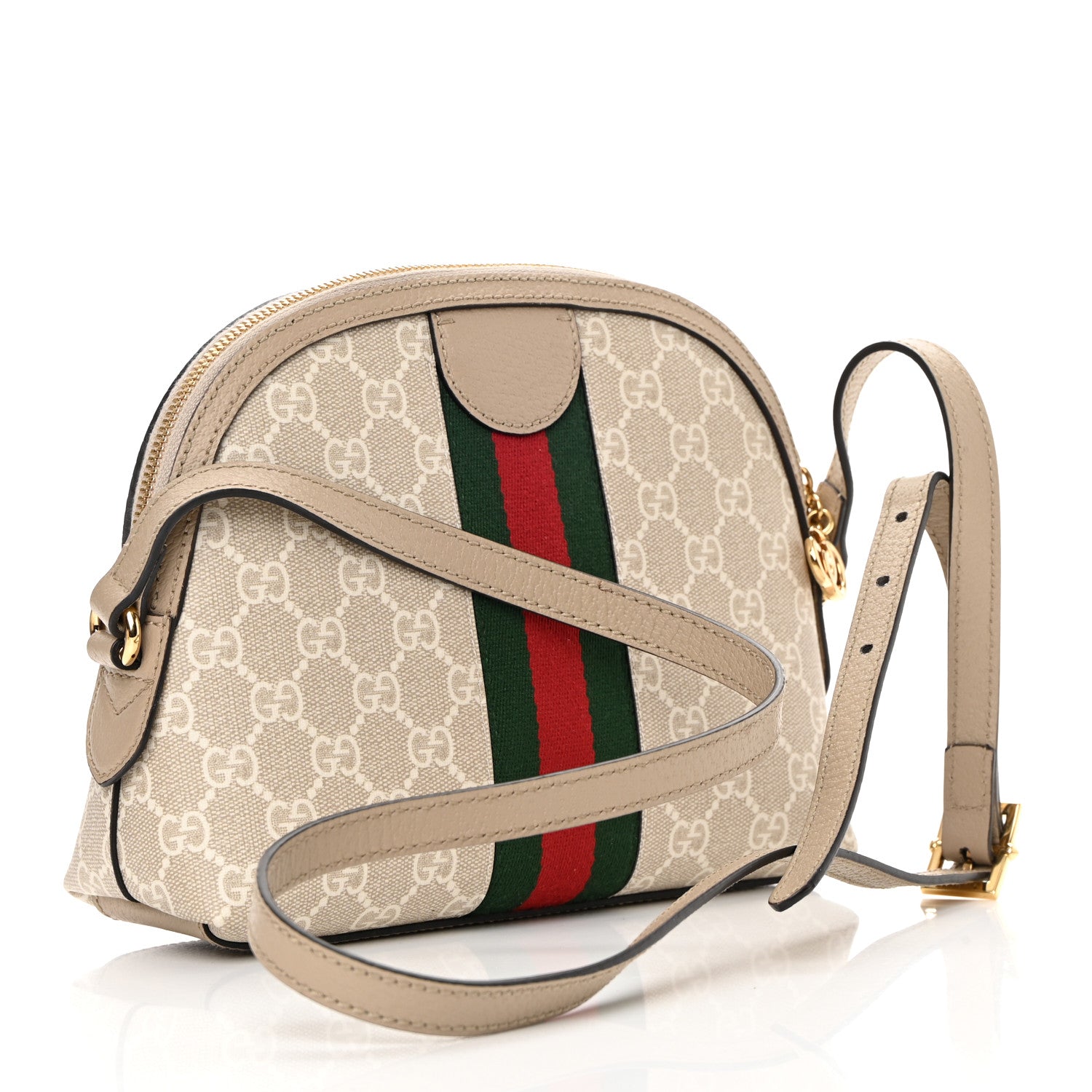 Gucci GG Supreme Monogram Textured Dollar Calfskin Web Small Ophidia Dome Shoulder Beige Mystic White Oatmeal 3 of 14