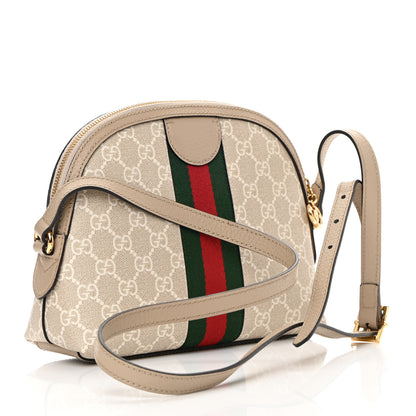 Gucci GG Supreme Monogram Textured Dollar Calfskin Web Small Ophidia Dome Shoulder Beige Mystic White Oatmeal 3 of 14