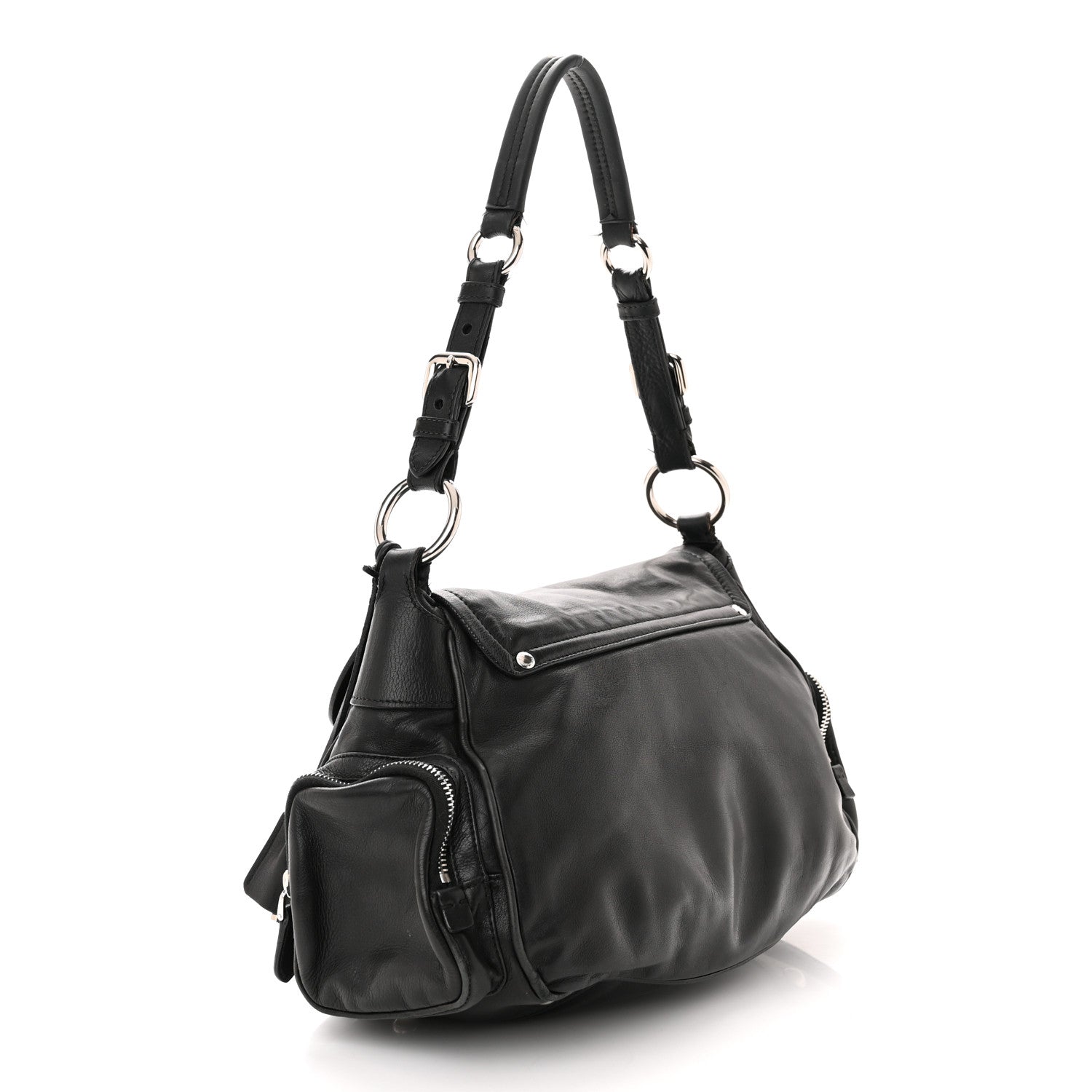 Prada Cervo Antik Easy A Foldover Pushlock Flap Shoulder Bag Black 3 of 12