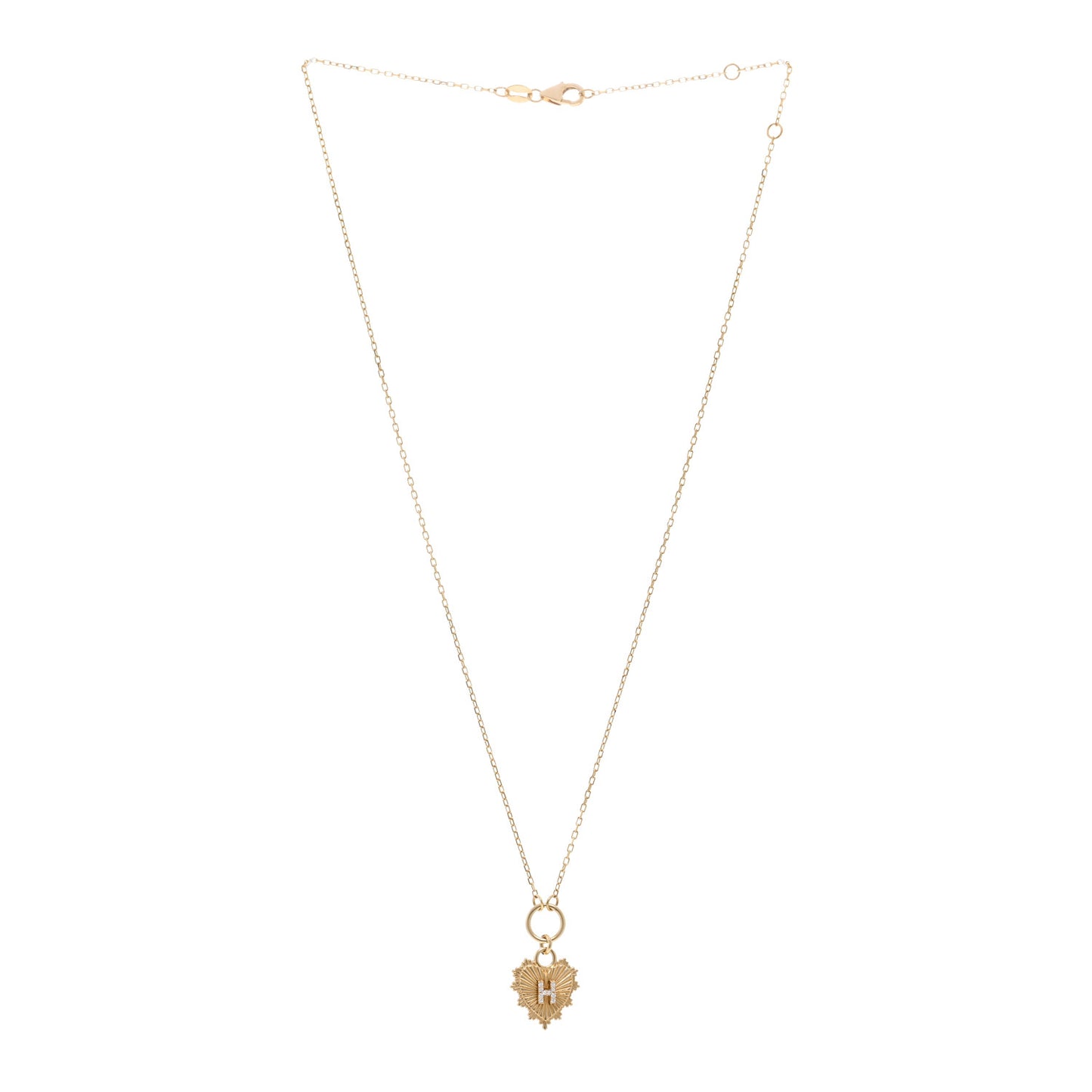 18K Yellow Gold Diamond Initial H Miniature Heart Drop Pendant Necklace