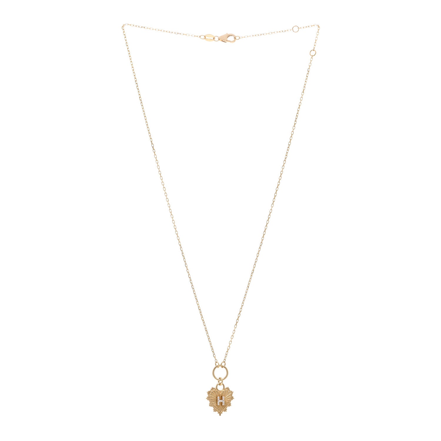 Foundrae 18K Yellow Gold Diamond Initial H Miniature Heart Drop Pendant Necklace 3 of 5