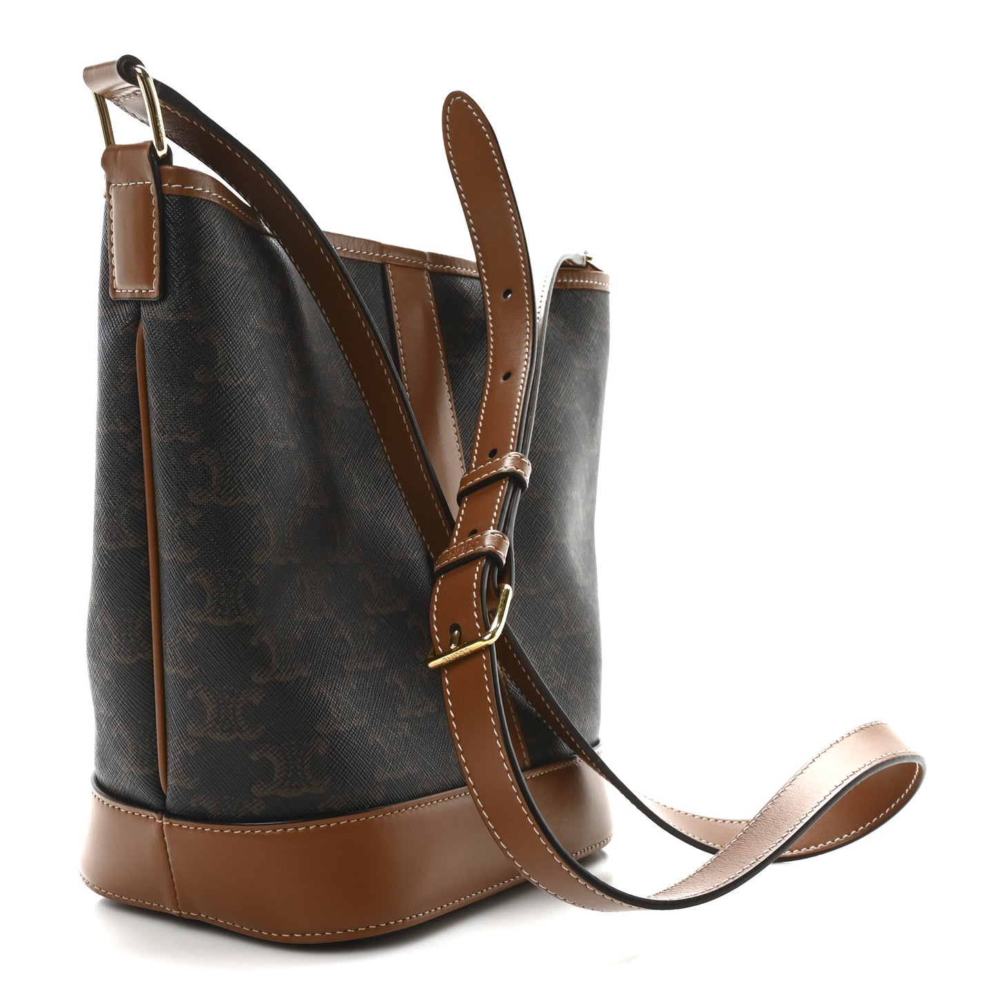 Triomphe Canvas Calfskin Small Bucket Bag Tan