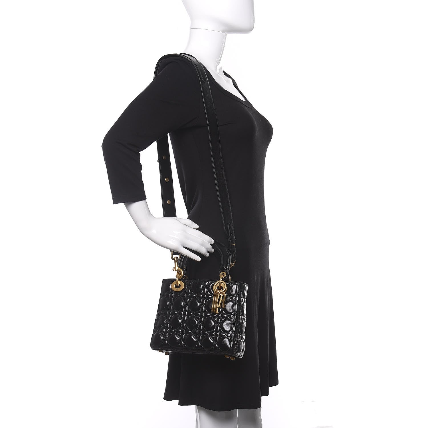 Christian Dior Crinkled Patent Cannage Small Lucky Badges My Lady Dior Black 2 of 9