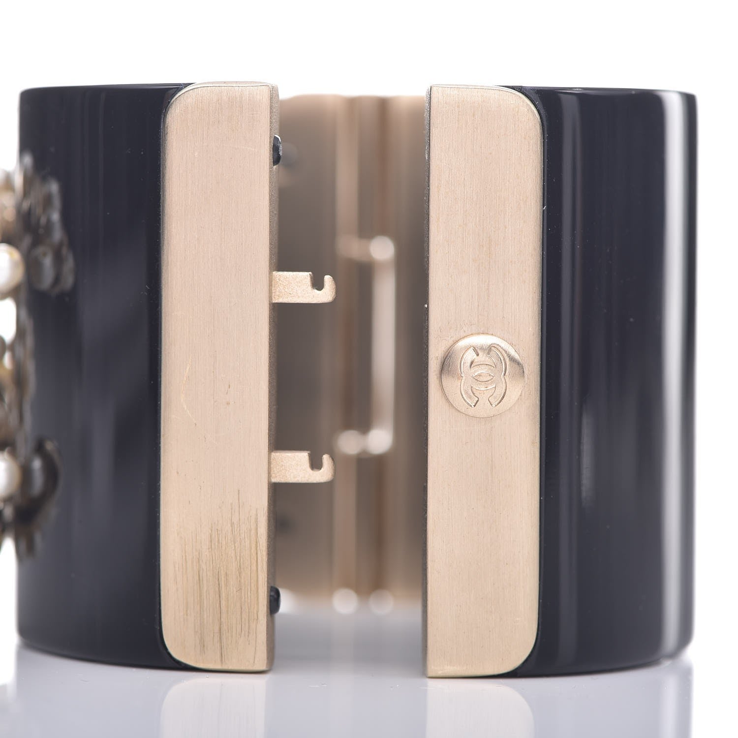 Chanel Resin Pearl CC Cuff Black 4 of 5