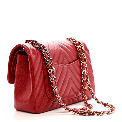 Chanel Caviar Chevron Quilted Small Double Flap Red 3 of 11