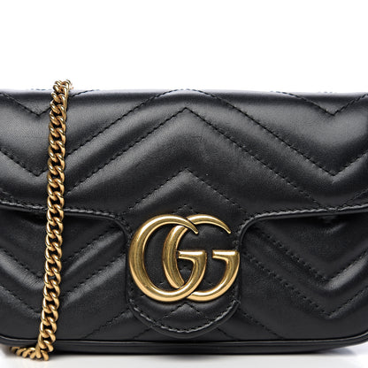 Gucci Calfskin Matelasse Super Mini GG Marmont Shoulder Bag Black 9 of 9