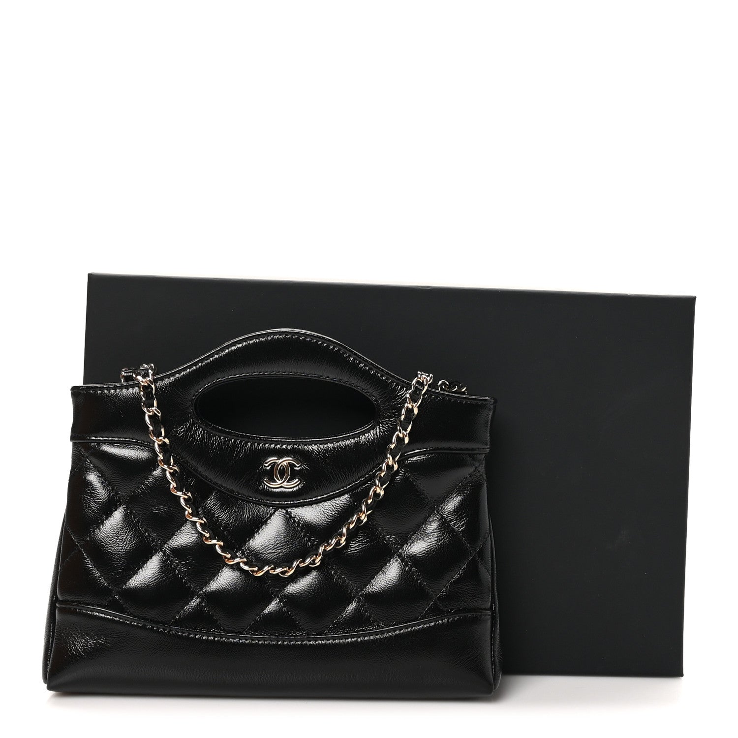 Chanel Shiny Crumpled Calfskin Quilted Nano 31 Shopping Bag Black 12 of 12
