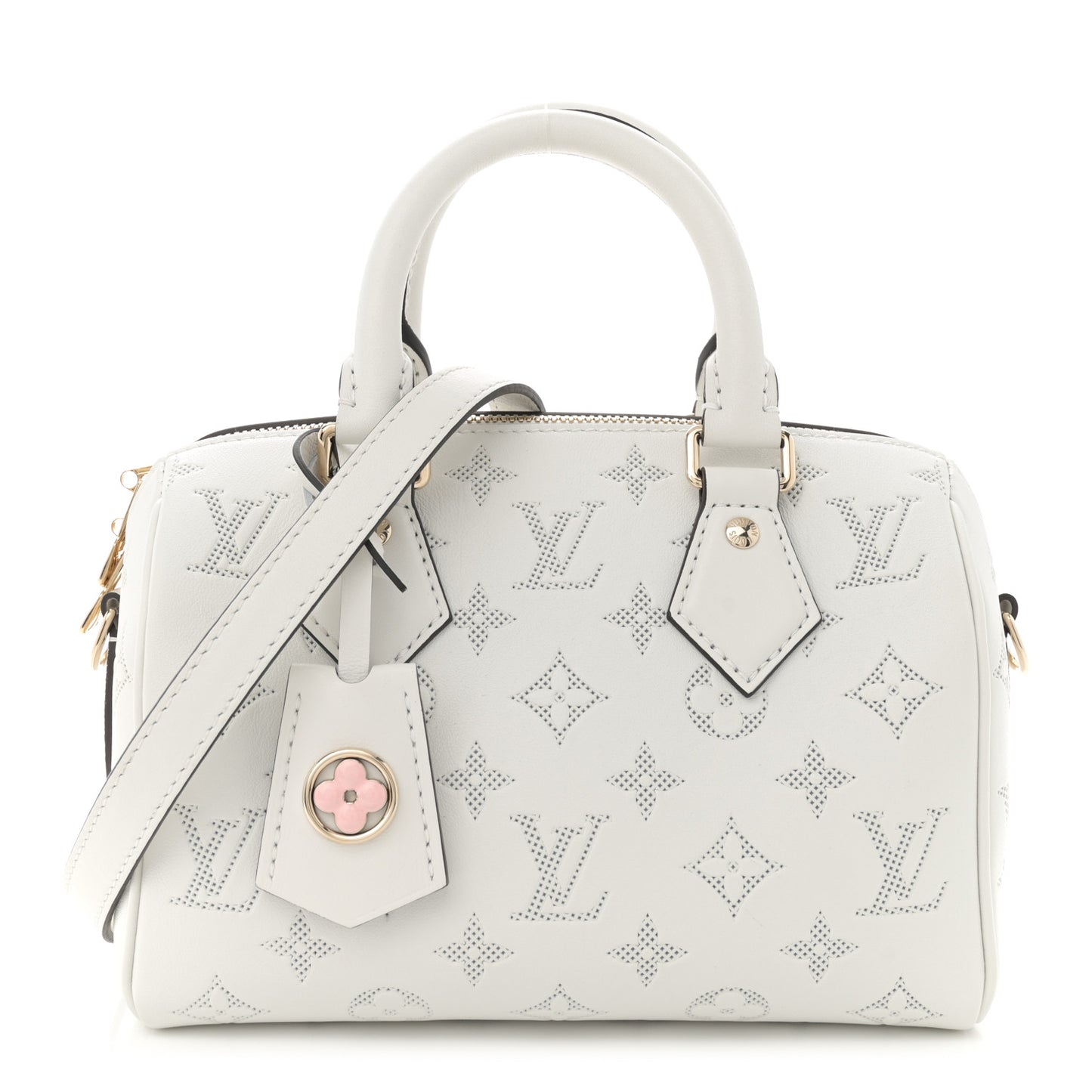 Monogram Embossed Calfskin Speedy Bandouliere 20 White Blanc