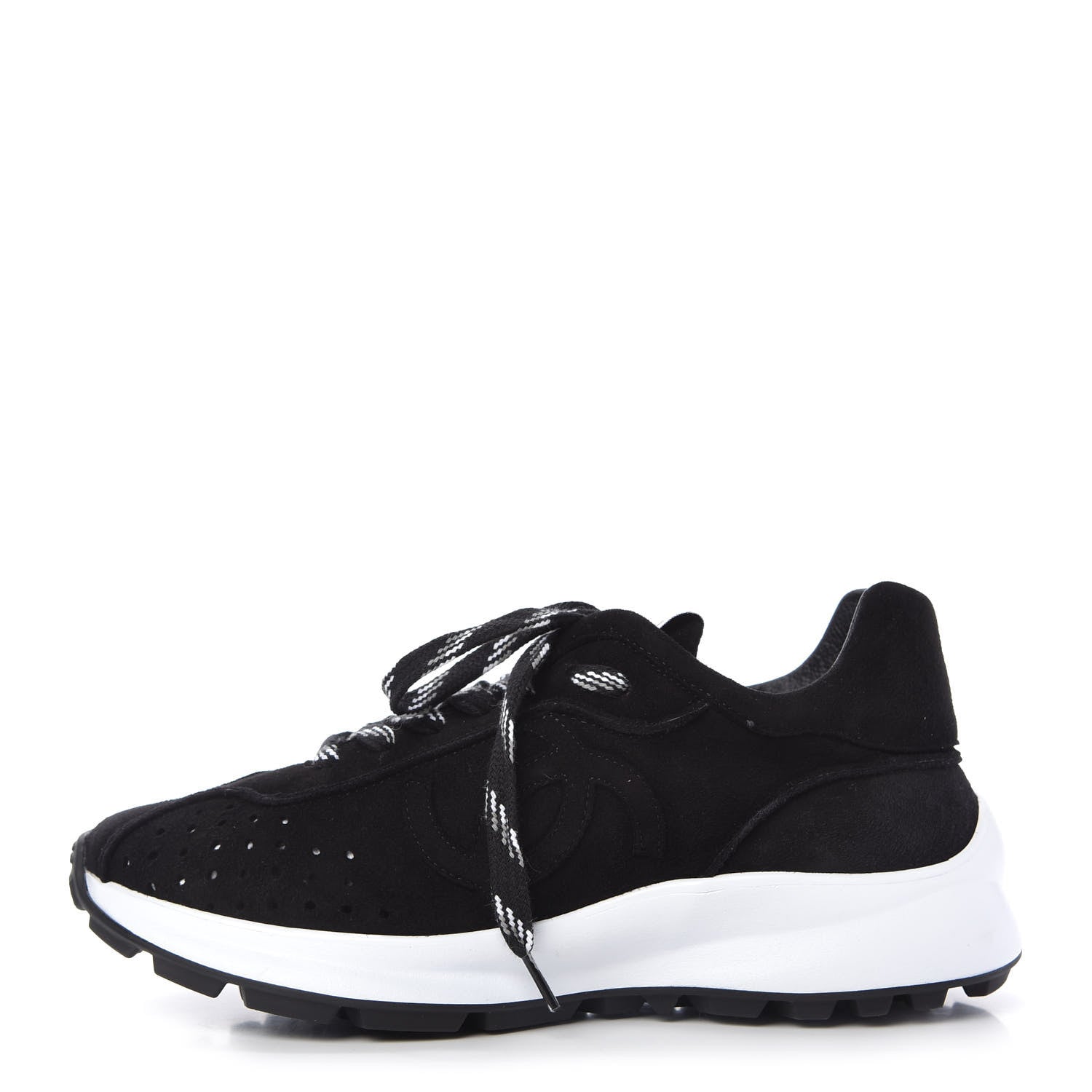 Chanel Suede Goatskin CC Sneakers 36.5 Black 1 of 10
