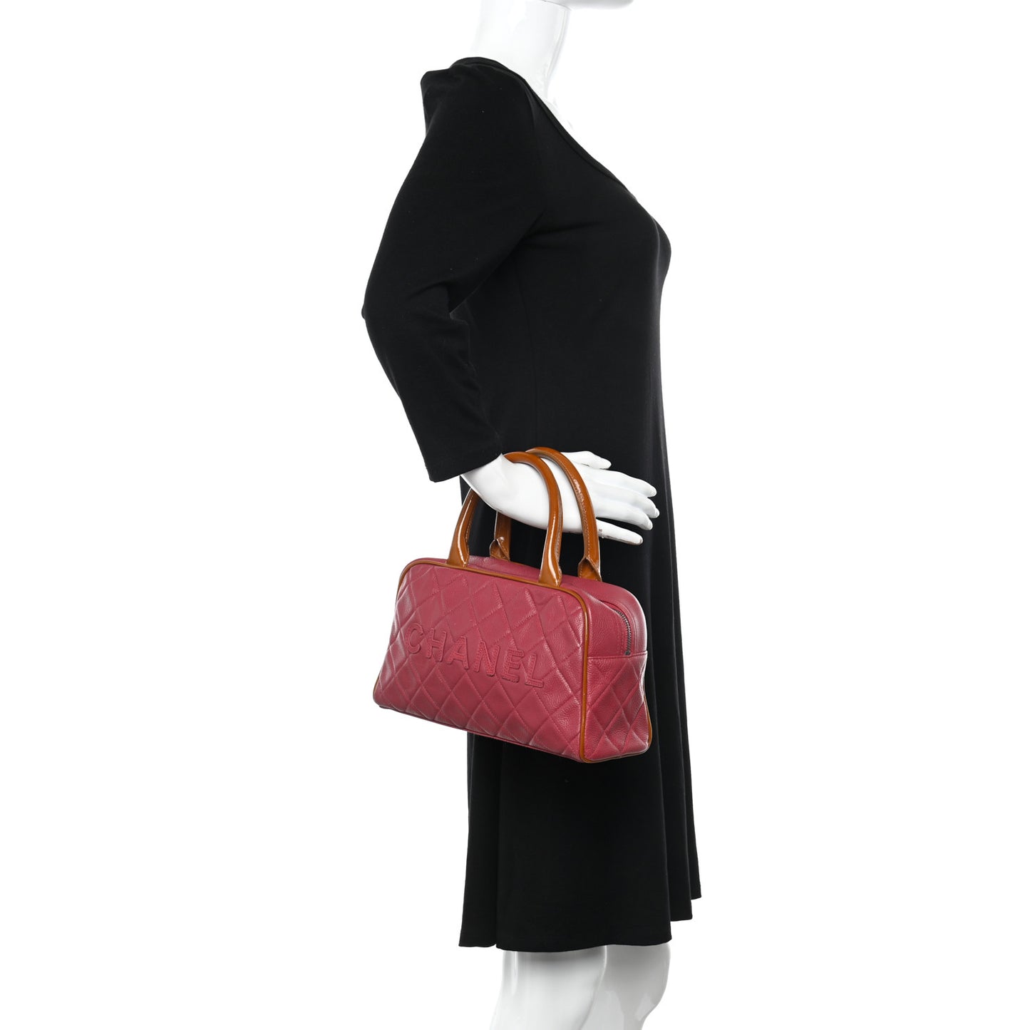 Caviar Patent Quilted Large Bowler Bag Red