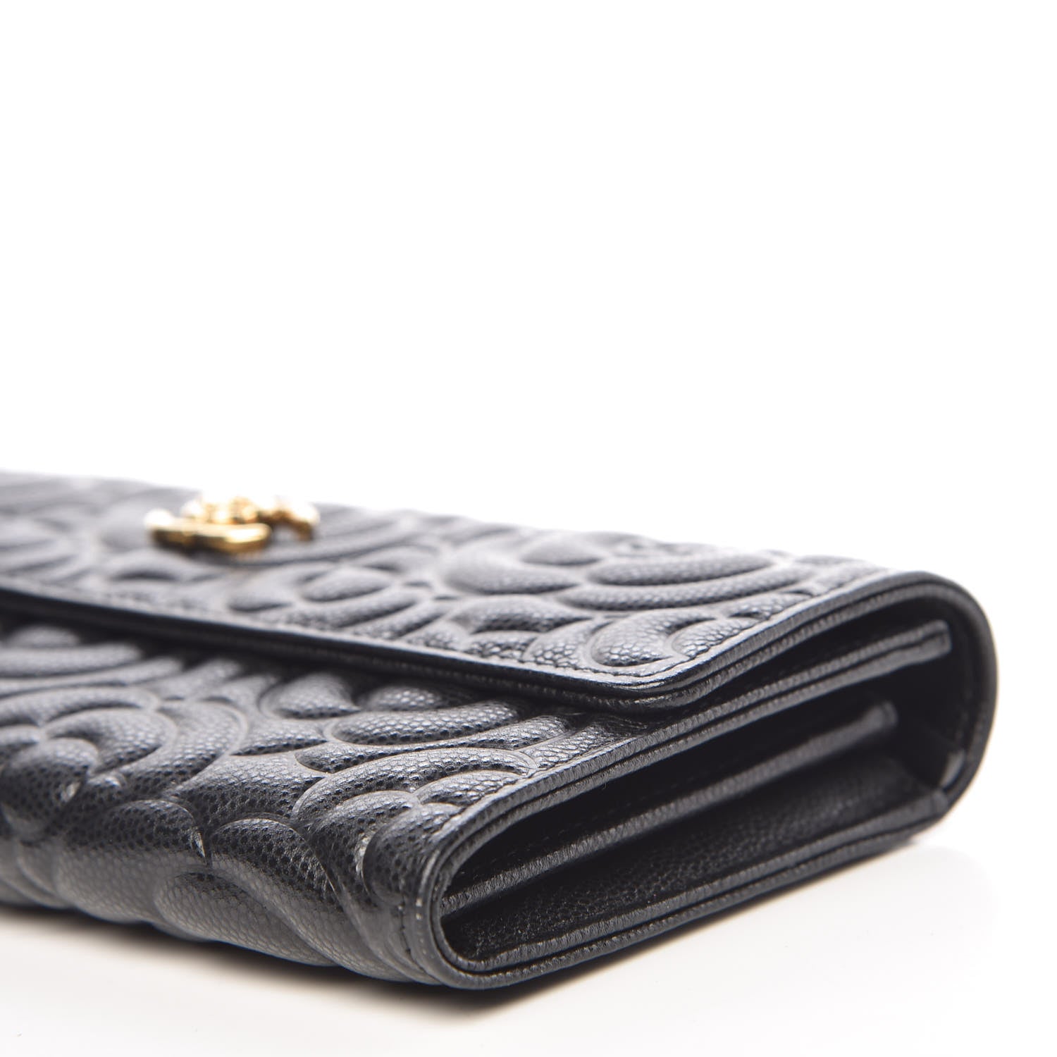 Chanel Caviar Camellia Embossed Flap Wallet Black 10 of 11