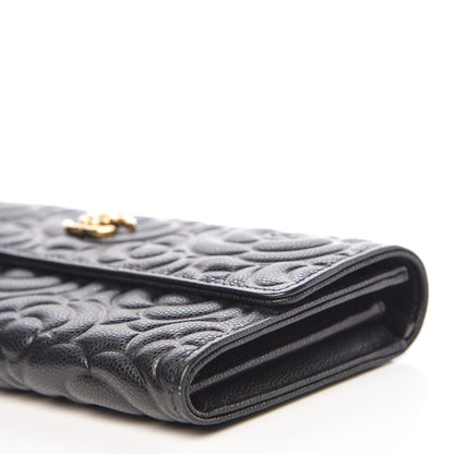 Chanel Caviar Camellia Embossed Flap Wallet Black 10 of 11