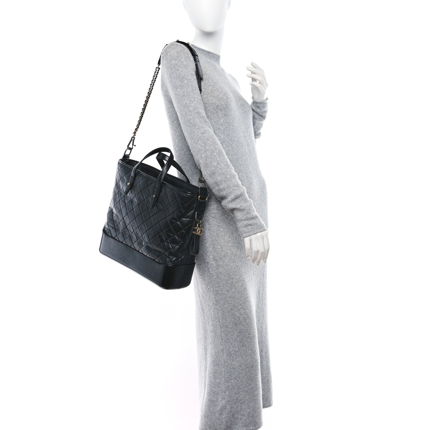 Aged Calfskin Quilted Large Gabrielle Shopping Tote Black