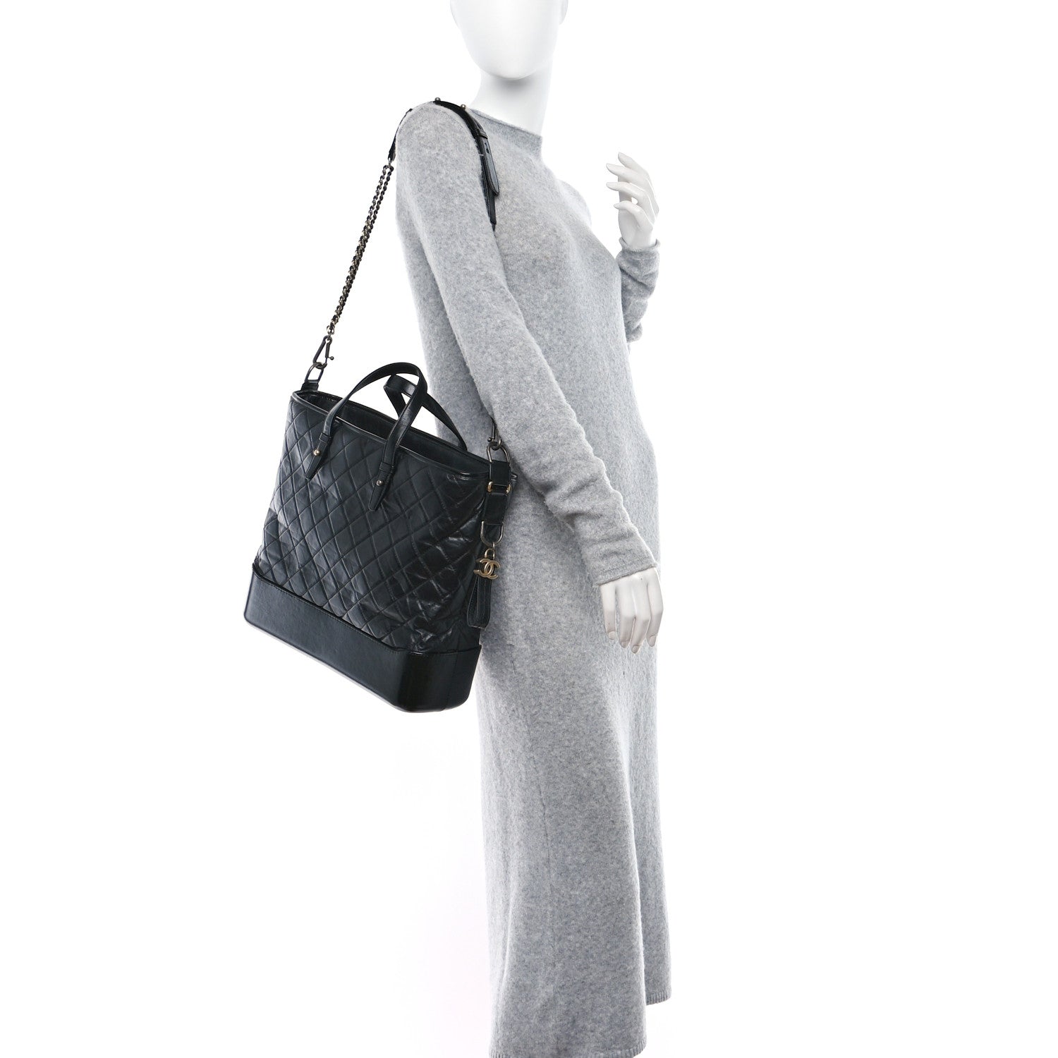 Chanel Aged Calfskin Quilted Large Gabrielle Shopping Tote Black 2 of 9