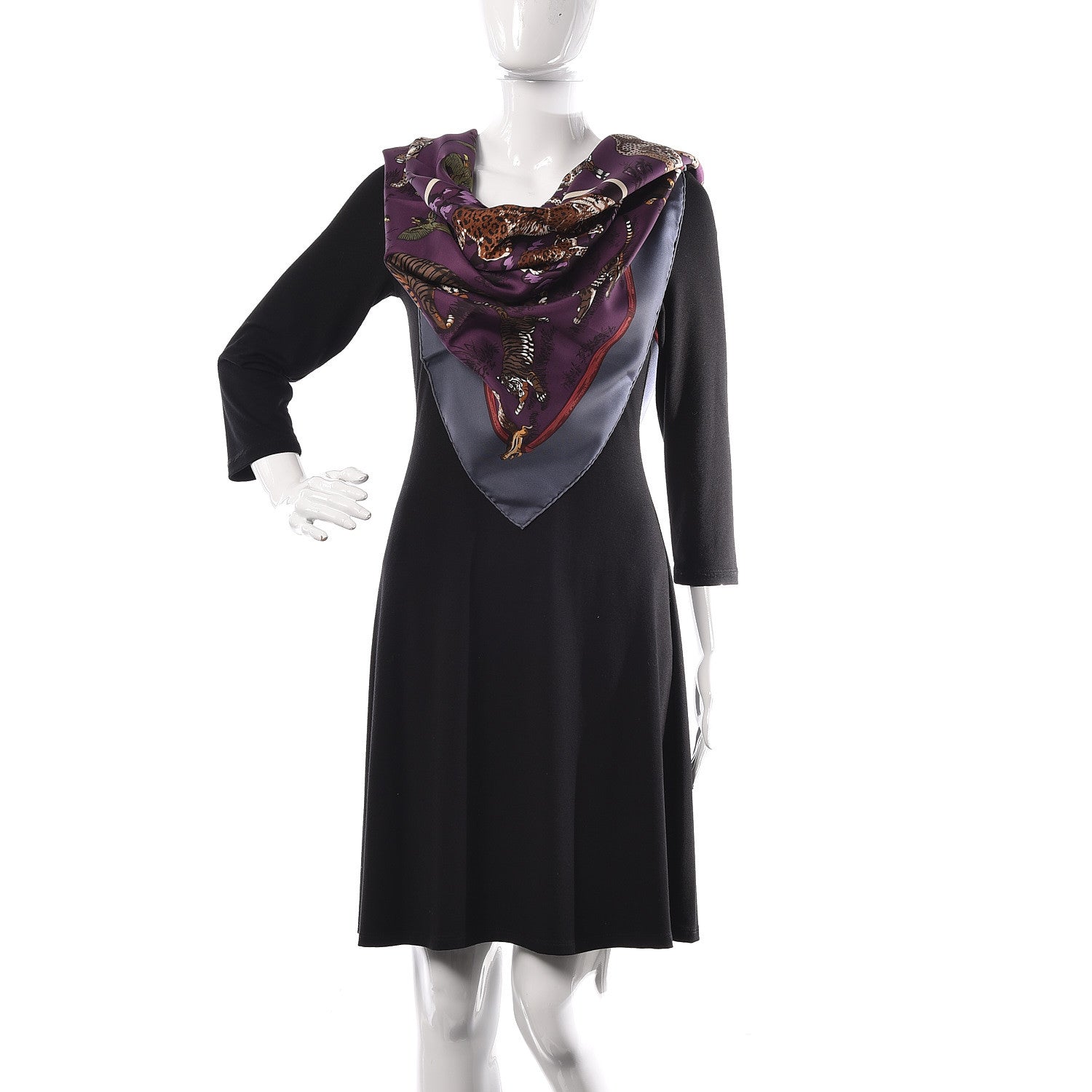 Hermes Silk Tendresse Feline Scarf 90 Anthracite Prune Bordeaux 2 of 4