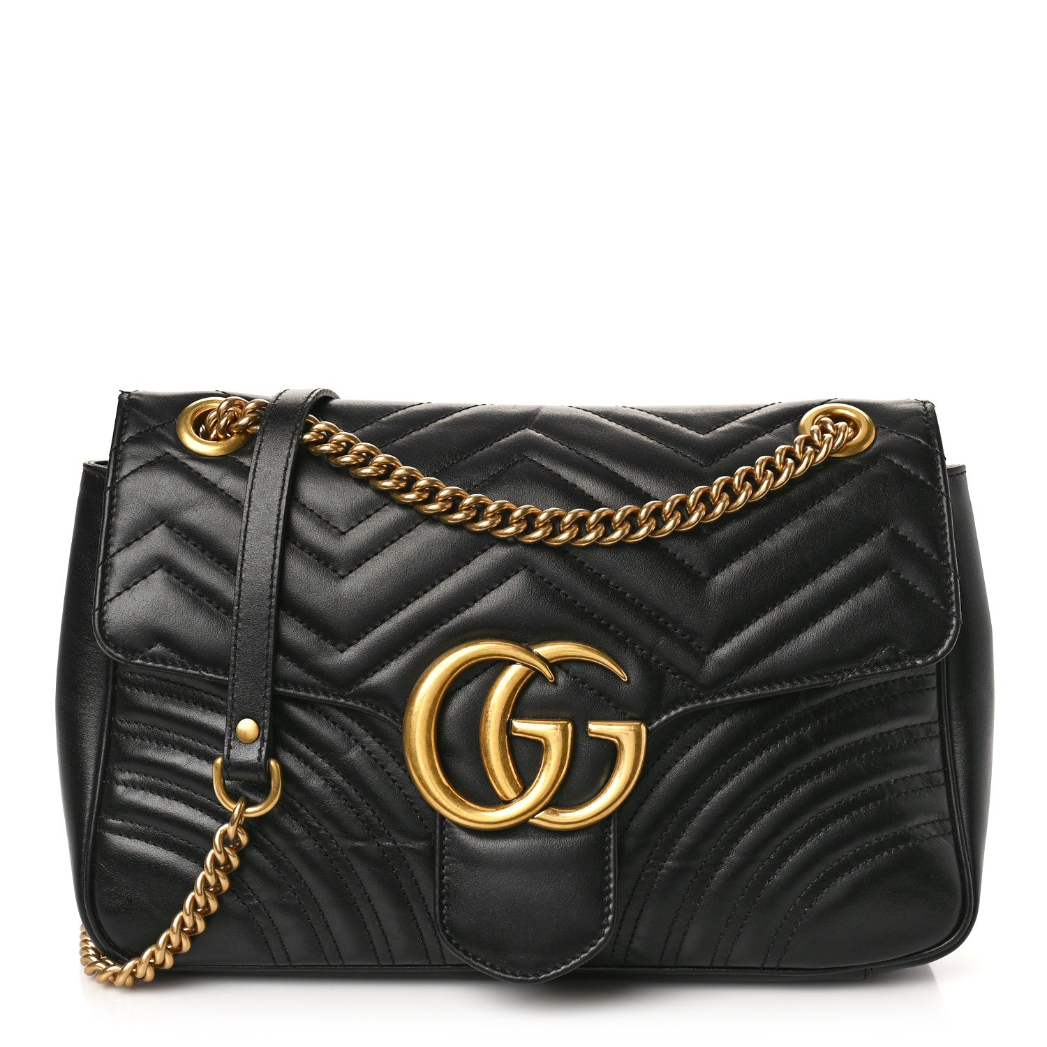 Gucci Calfskin Matelasse Medium GG Marmont Shoulder Bag Black 1 of 9