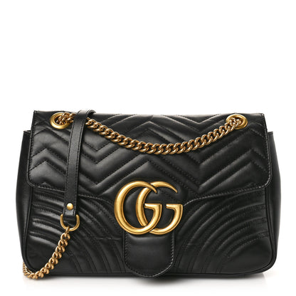 Gucci Calfskin Matelasse Medium GG Marmont Shoulder Bag Black 1 of 9