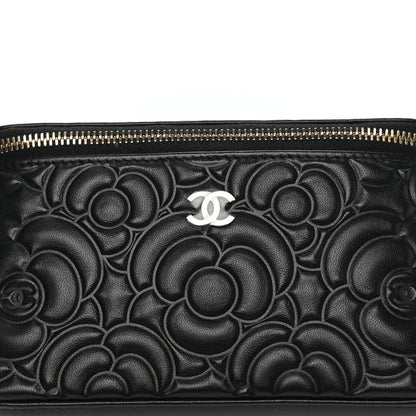Chanel Goatskin Camellia Embossed Quilted Small Vanity Case With Chain Black 10 of 10