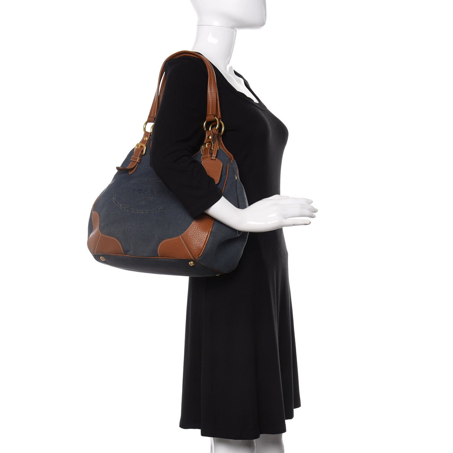 Jacquard Vitello Daino Logo Shoulder Bag Denim
