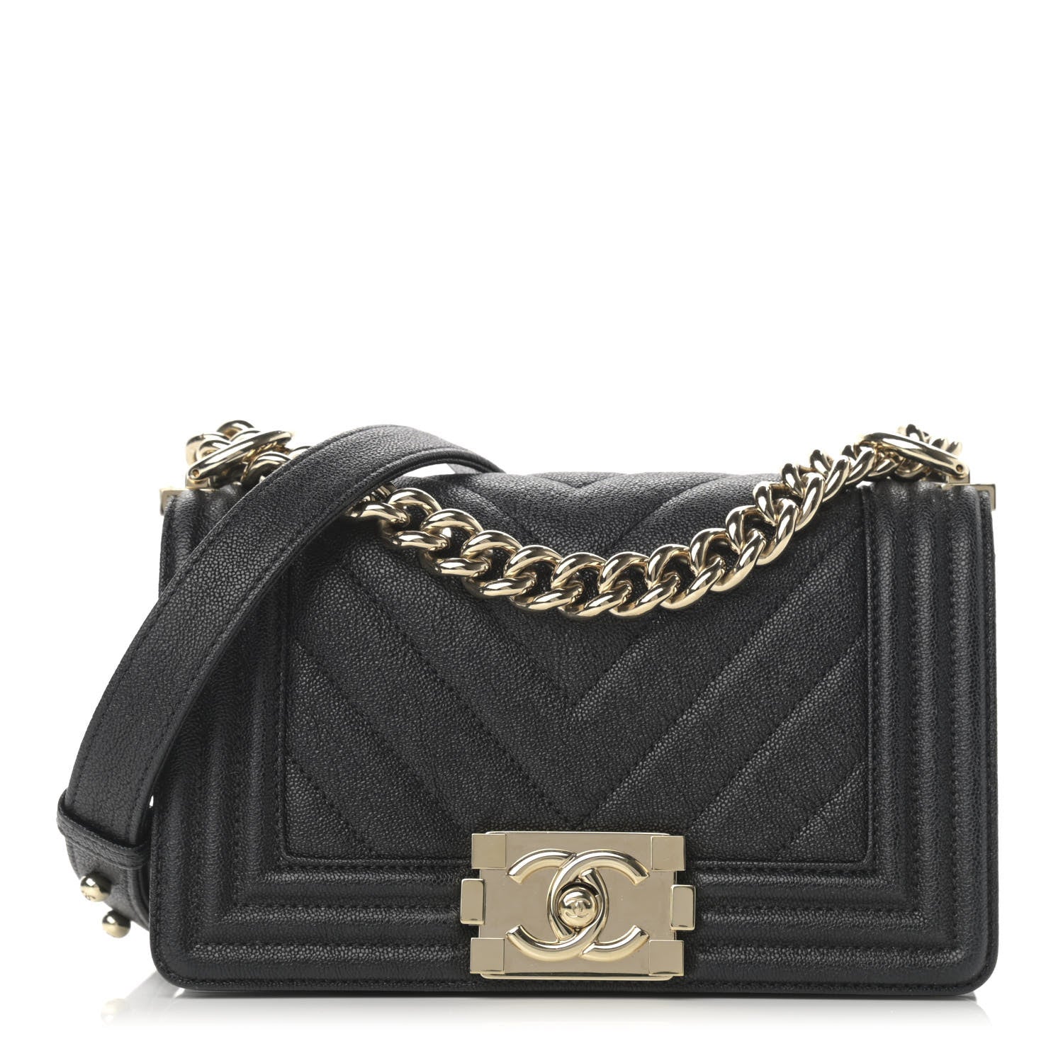 Chanel Iridescent Caviar Chevron Quilted Small Boy Flap Black 1 of 12