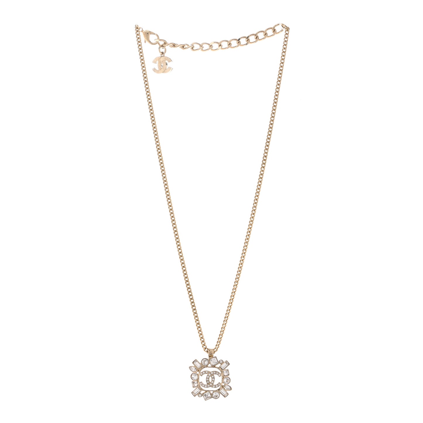 Crystal Baguette CC Necklace Gold