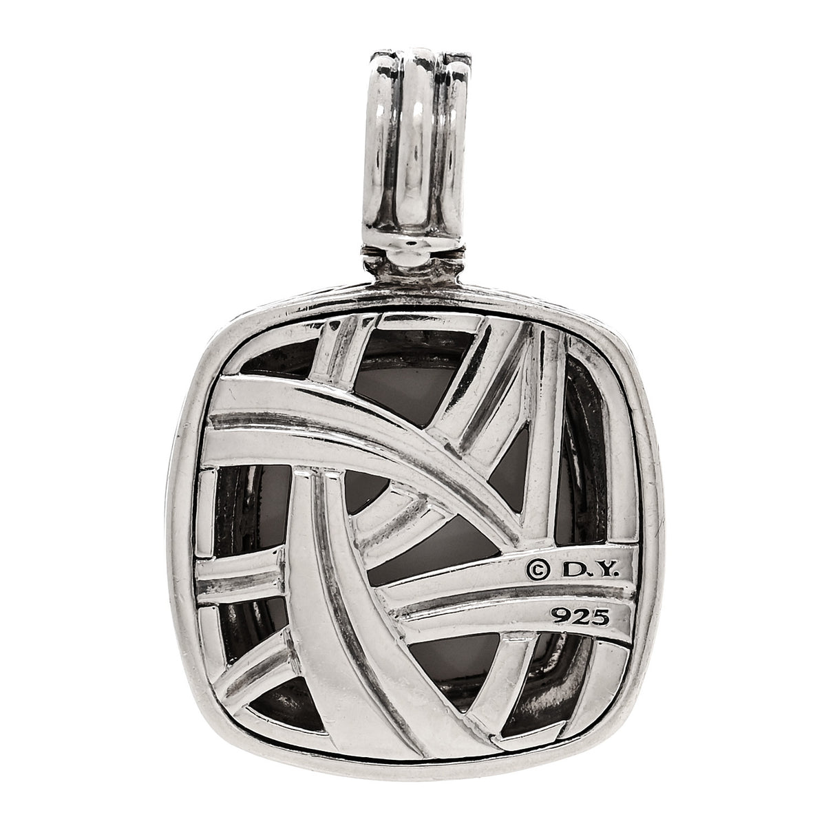 David Yurman Sterling Silver Diamond White Agate 19mm Albion Enhancer Pendant 3 of 4